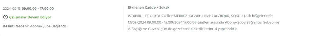 İstanbullular dikkat: BEDAŞ'tan13 Eylül cuma için elektrik kesintisi duyurusu 19